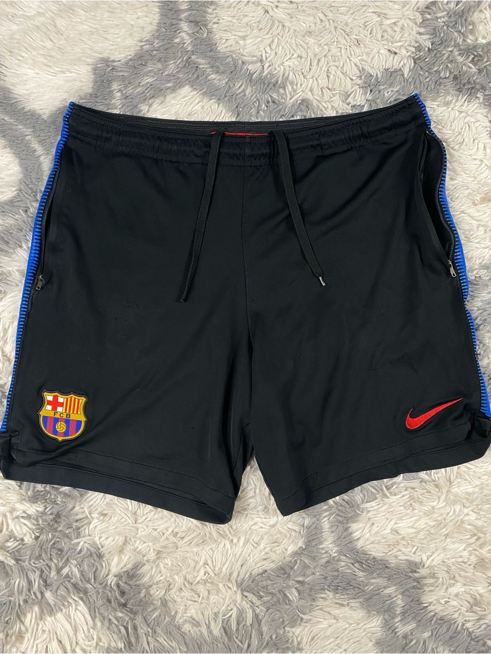 NIKE Barcelona FC Mens Football Shorts Black Men's Size Large Gym Training